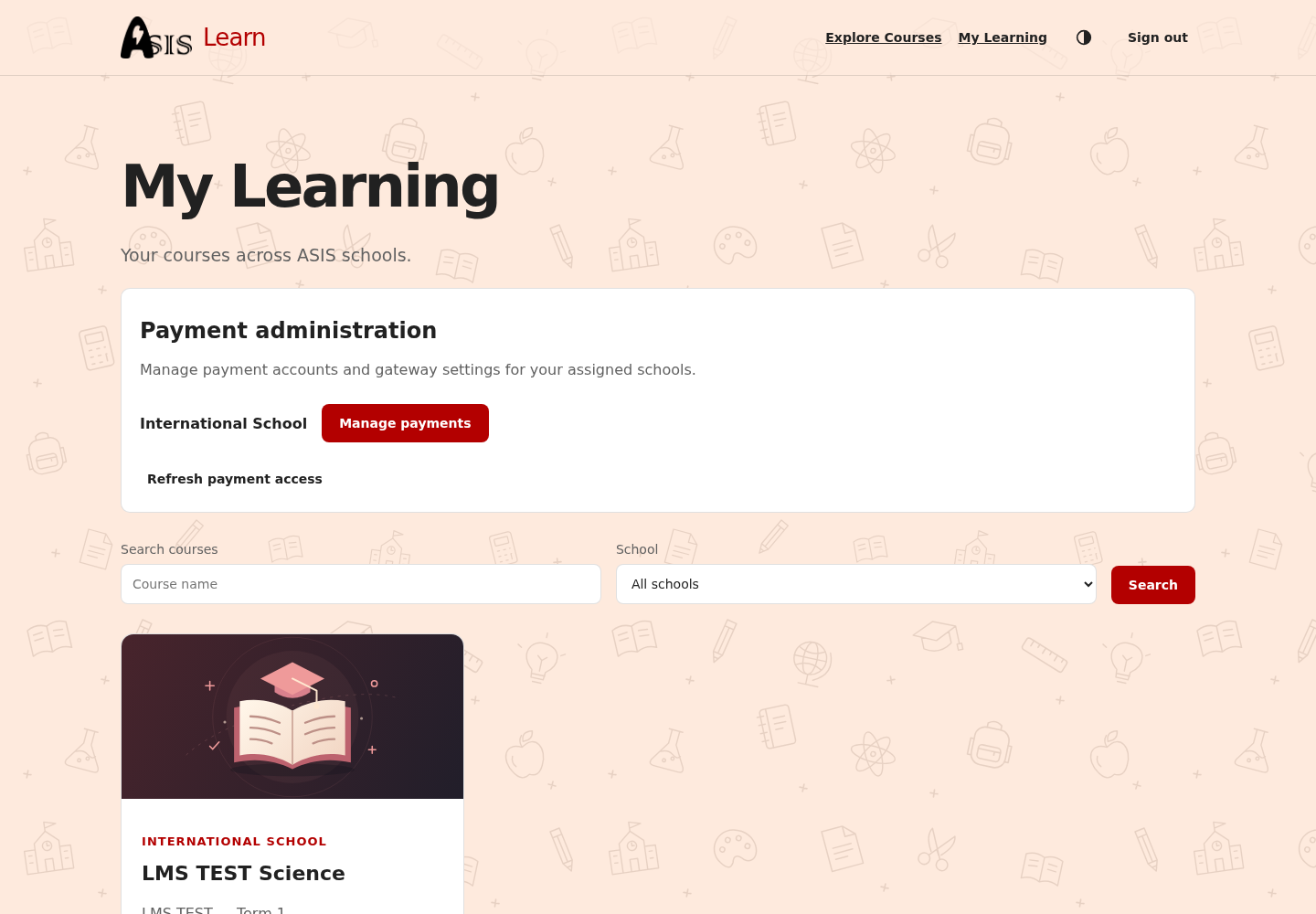 My Learning in the demonstration environment